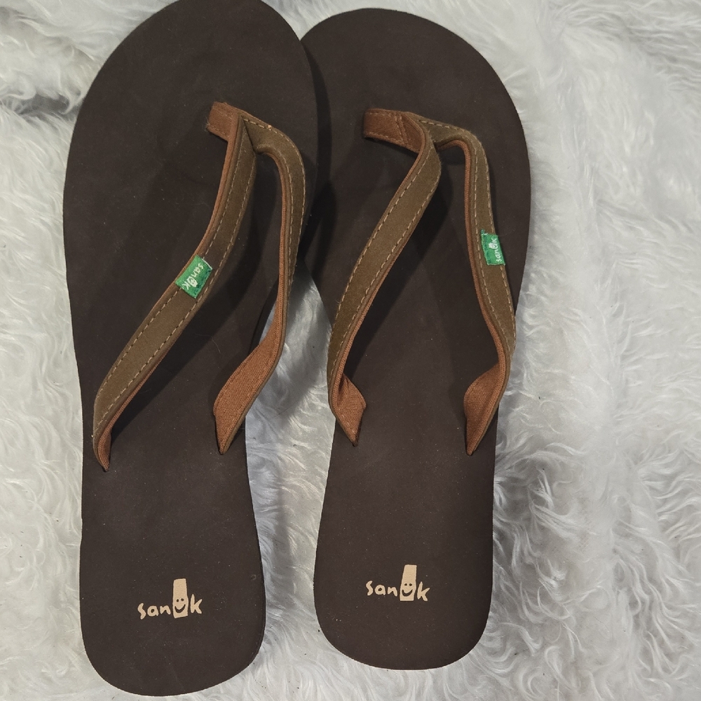 🩴‎ Sanuk Women’s Flip Flops – Brown & Tan – Size 11